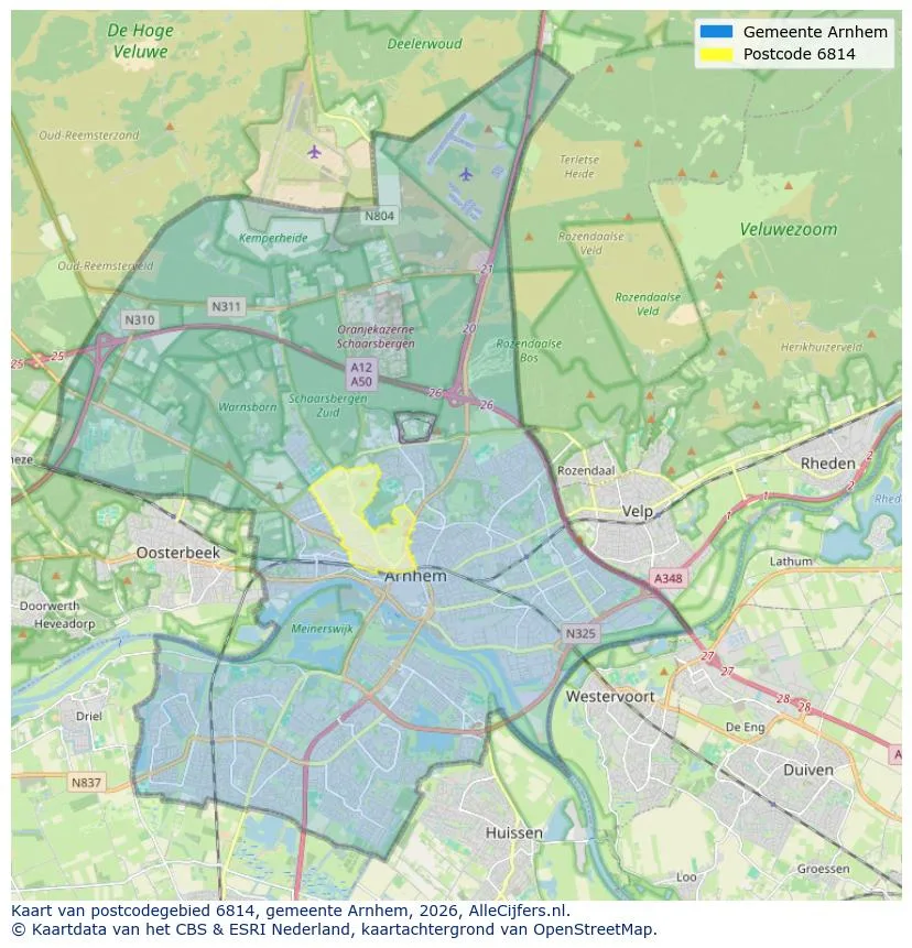 Postcodekaart voor 6814