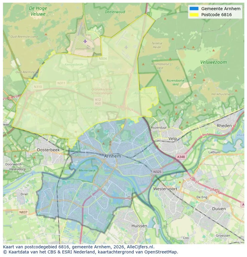 Mapa de códigos postales para 6816