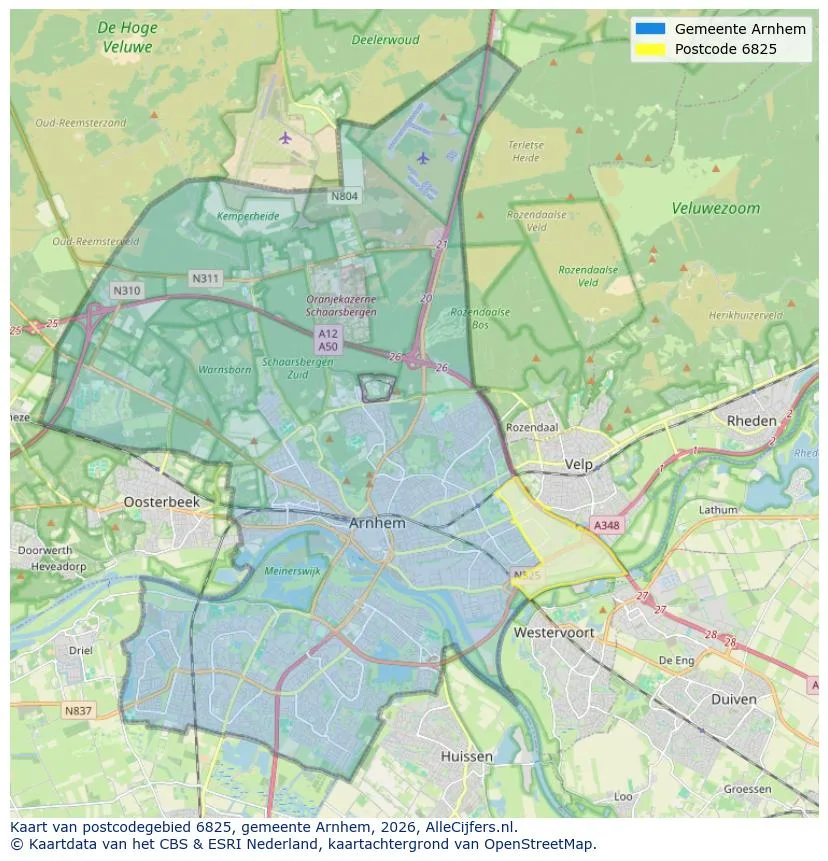 Postcodekaart voor 6825