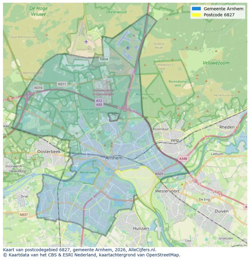 Postcodekaart voor 6827