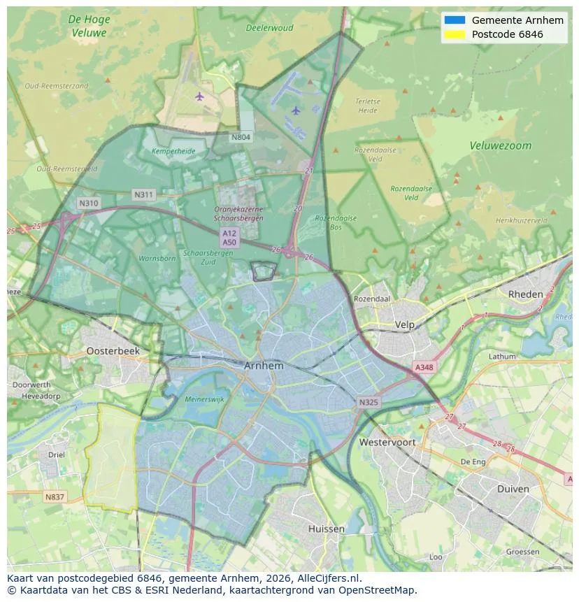 Postcodekaart voor 6846