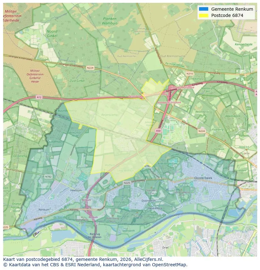 Postcodekaart voor 6874