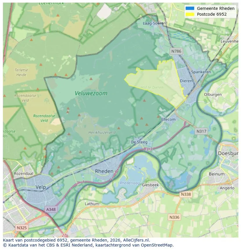 Postcodekaart voor 6952
