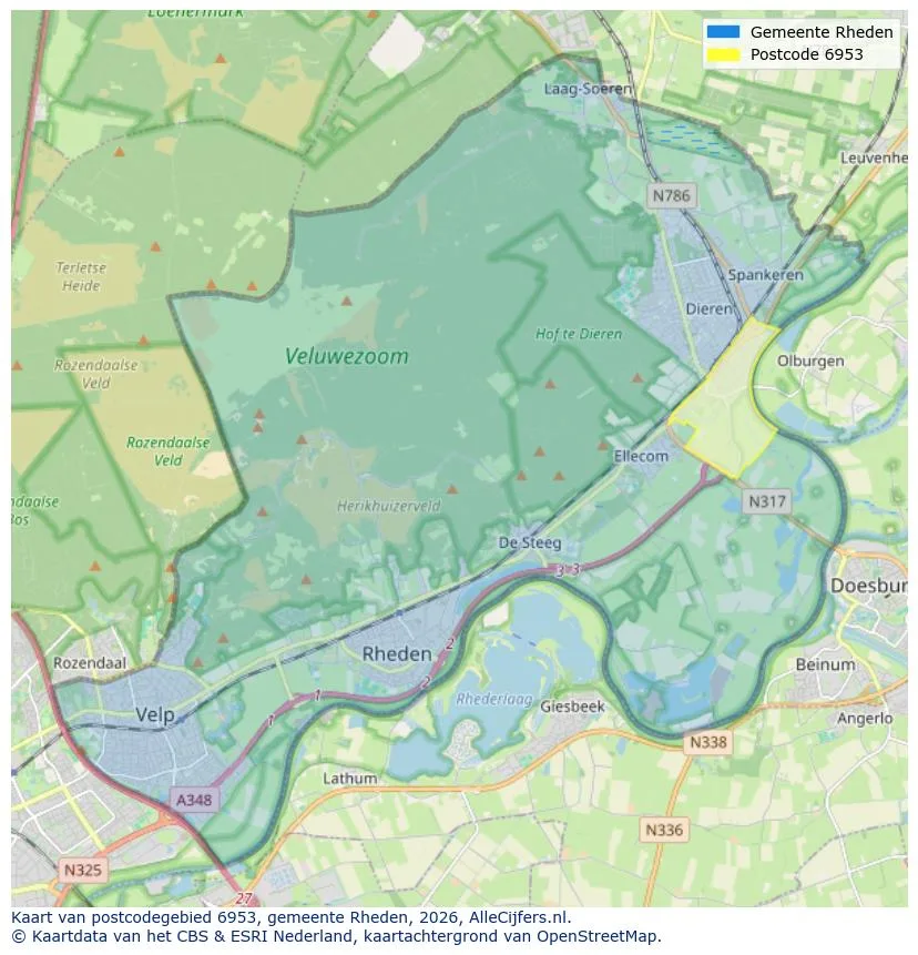 Postcodekaart voor 6953