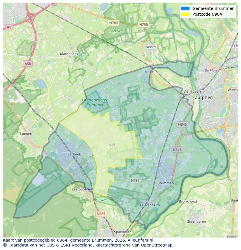 Postcodekaart voor 6964