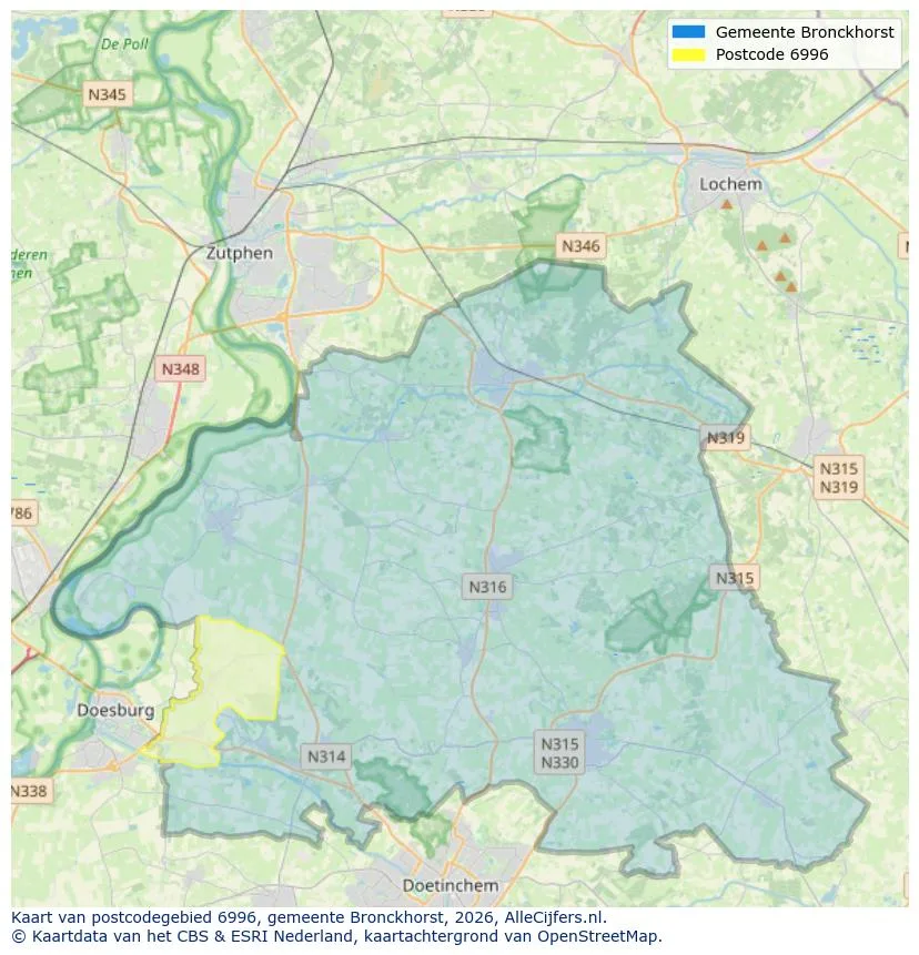 Postcodekaart voor 6996