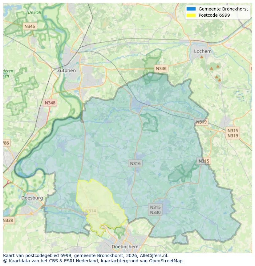 Postcodekaart voor 6999
