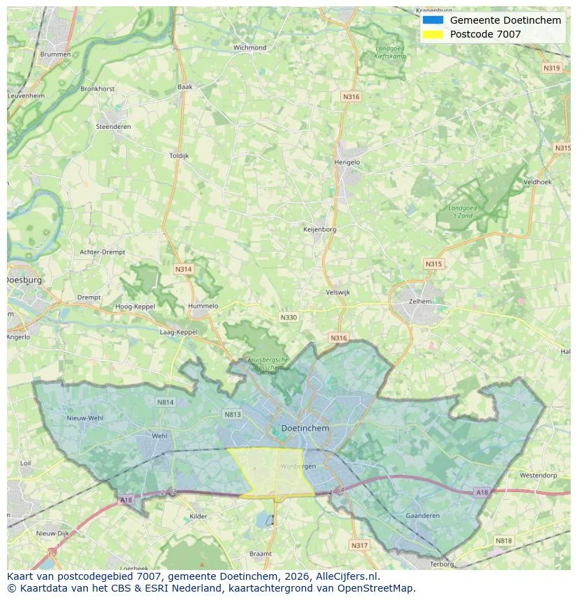 Postcodekaart voor 7007