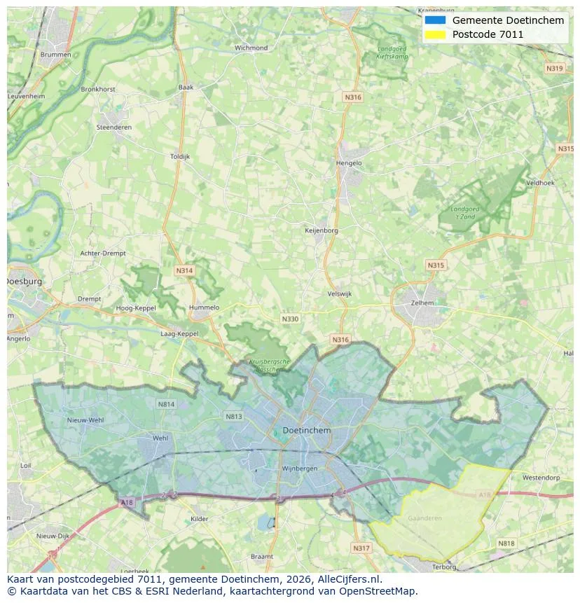 Postcodekaart voor 7011