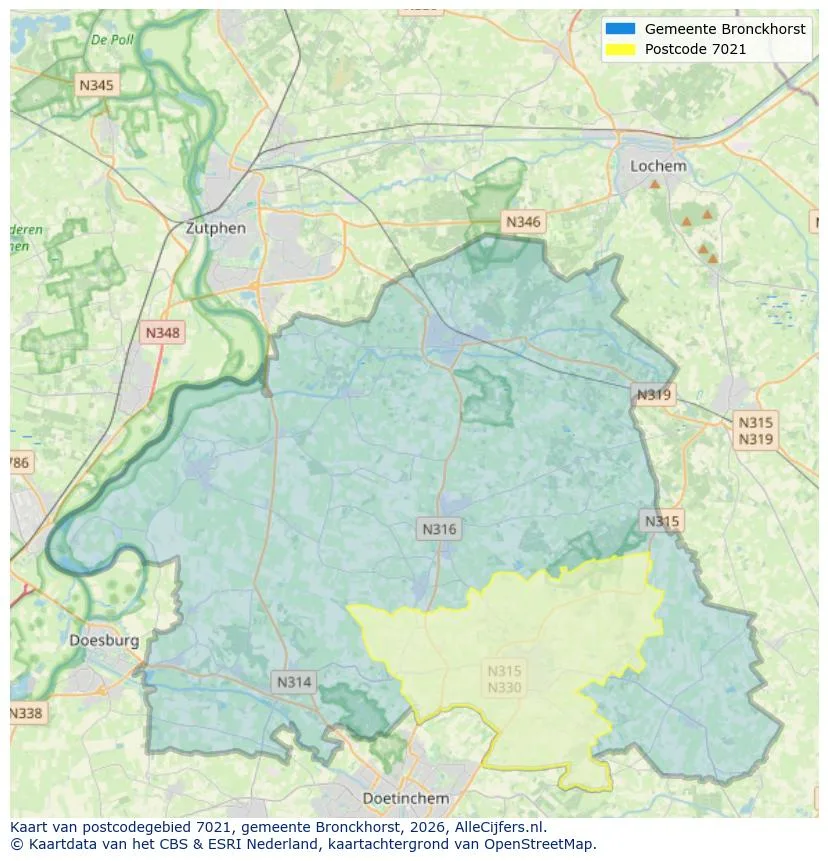 Postcodekaart voor 7021