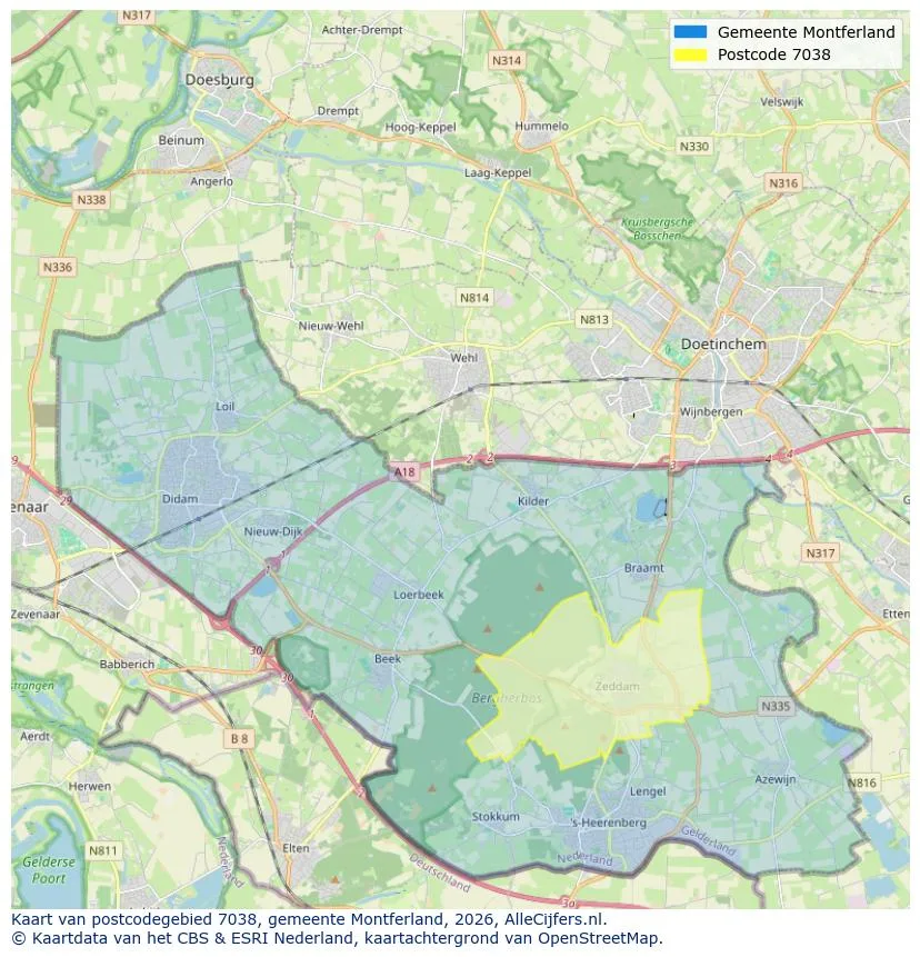 Postcodekaart voor 7038