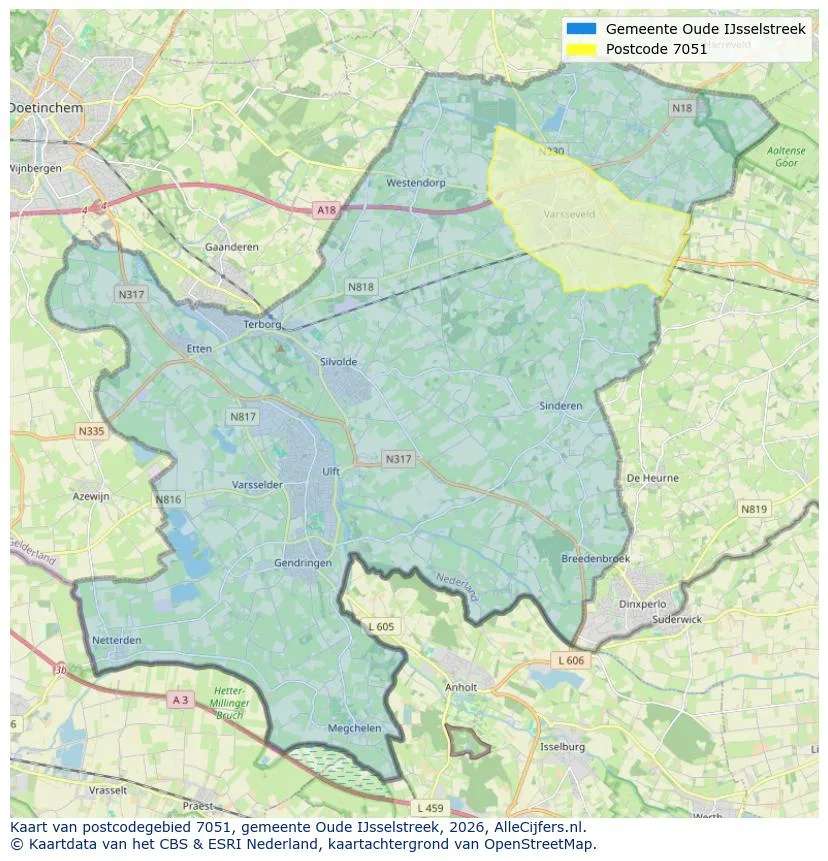 Postcodekaart voor 7051