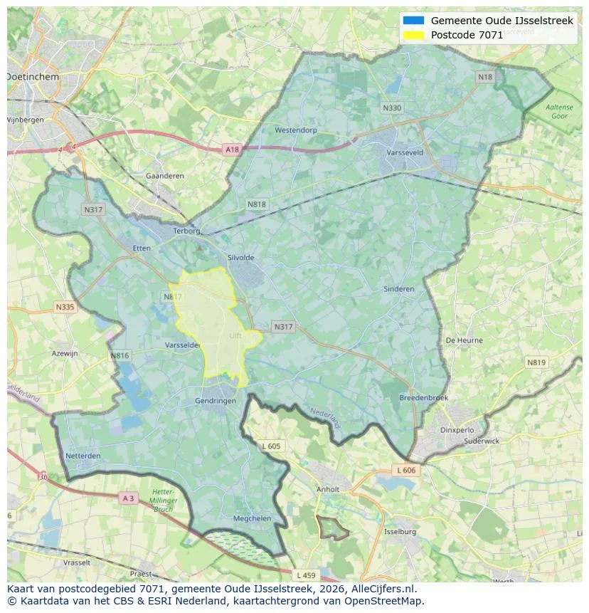 Postcodekaart voor 7071