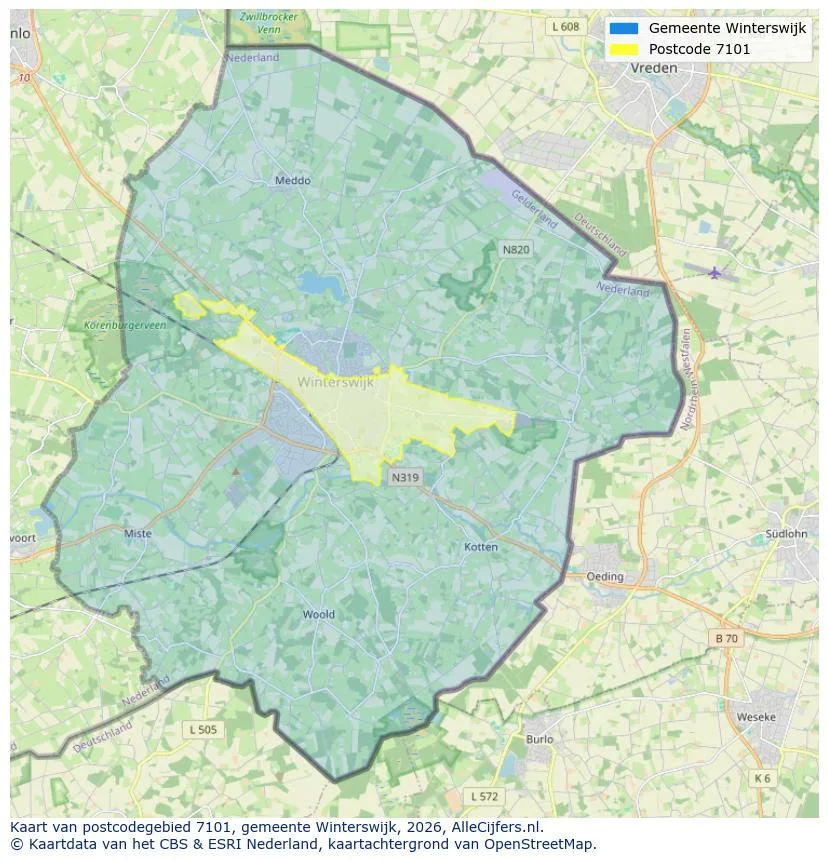 Postcodekaart voor 7101