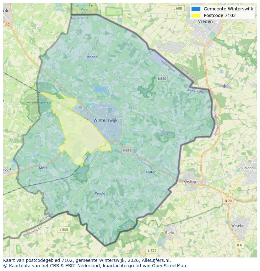 Postcodekaart voor 7102