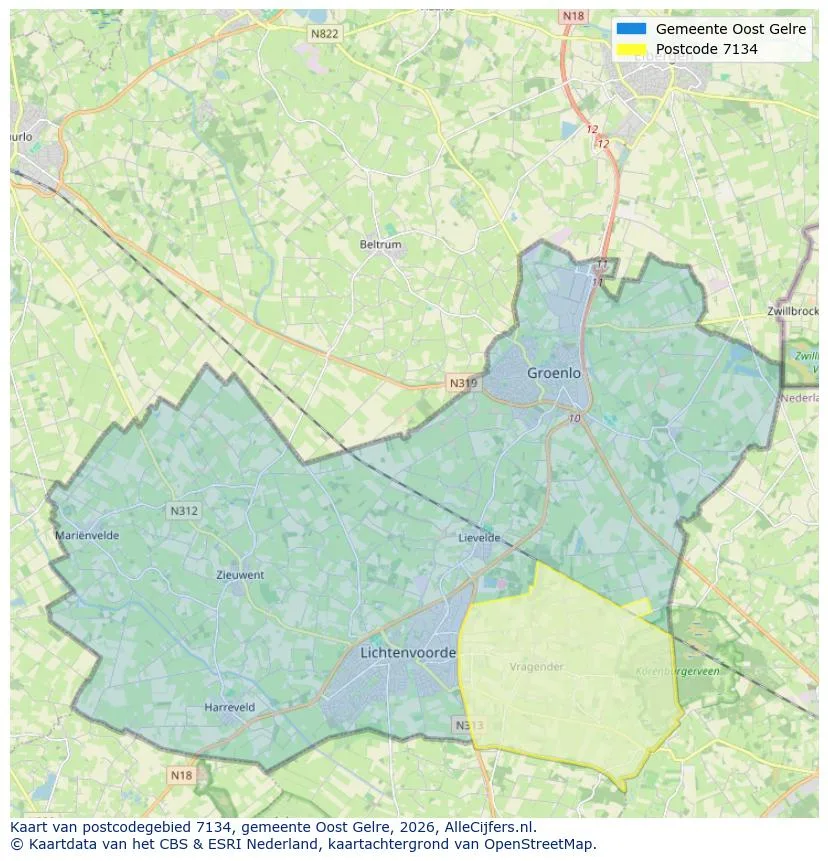 Postcodekaart voor 7134