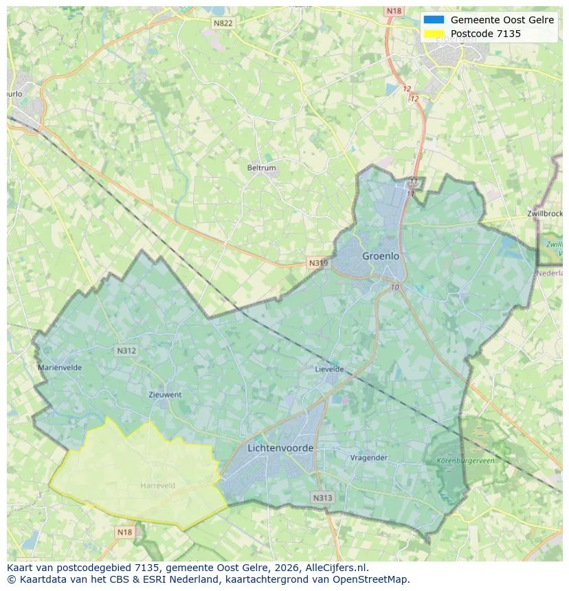 Postcodekaart voor 7135