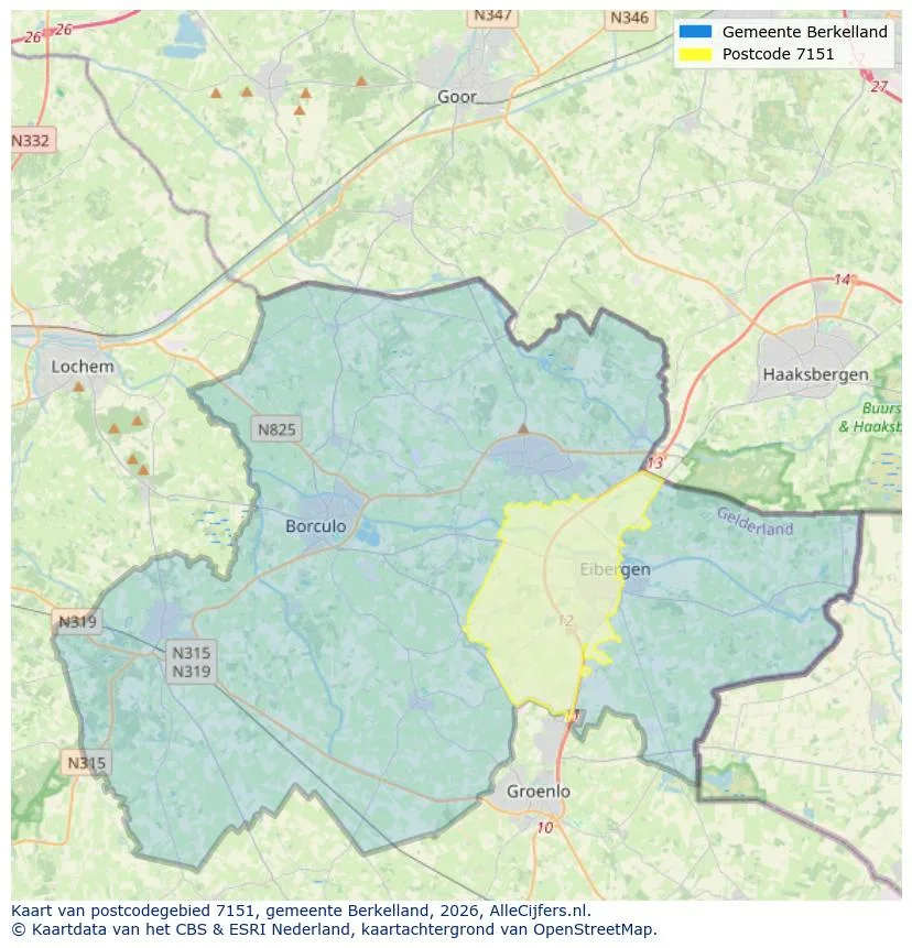 Postcodekaart voor 7151