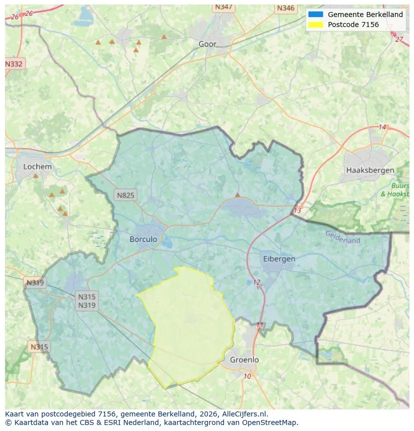 Postcodekaart voor 7156