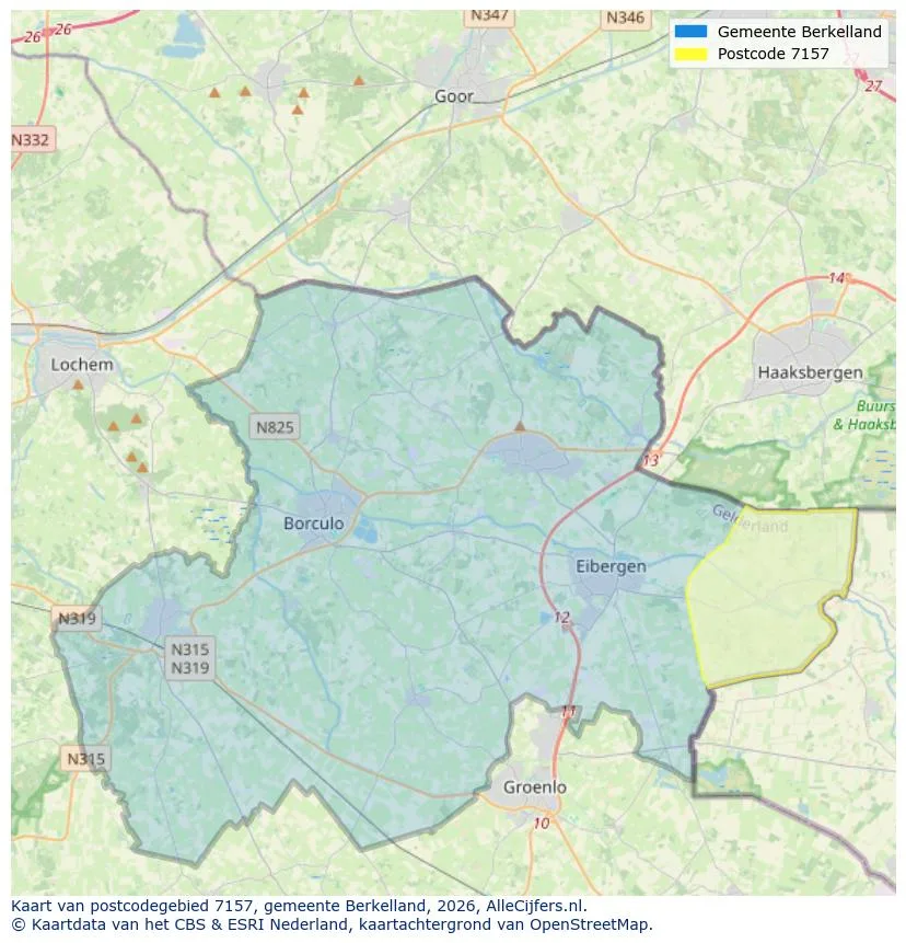 Postcodekaart voor 7157