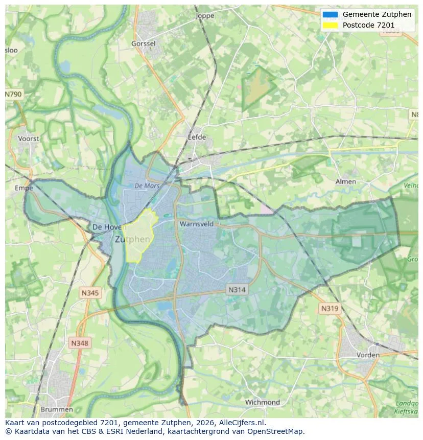 Postcodekaart voor 7201