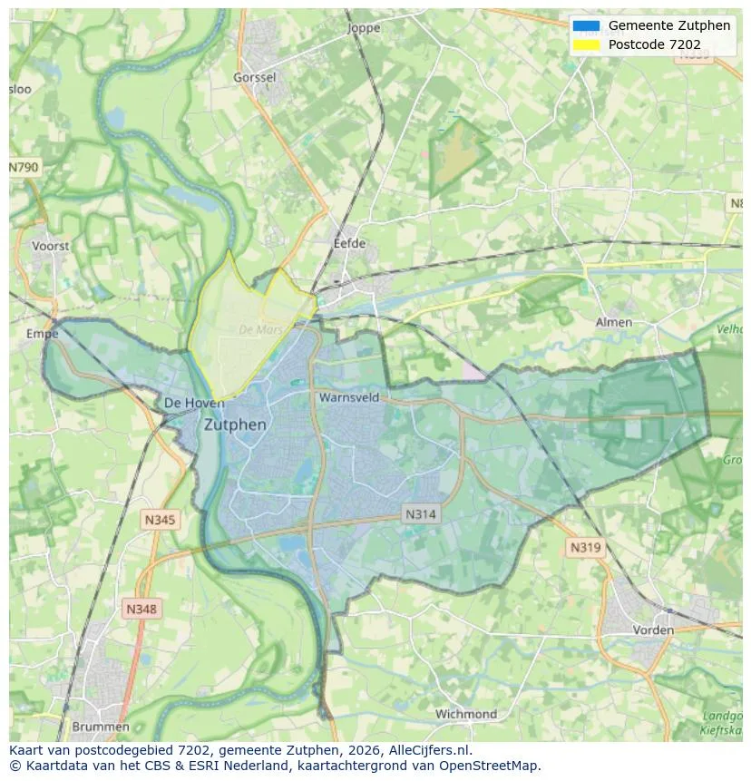 Postcodekaart voor 7202