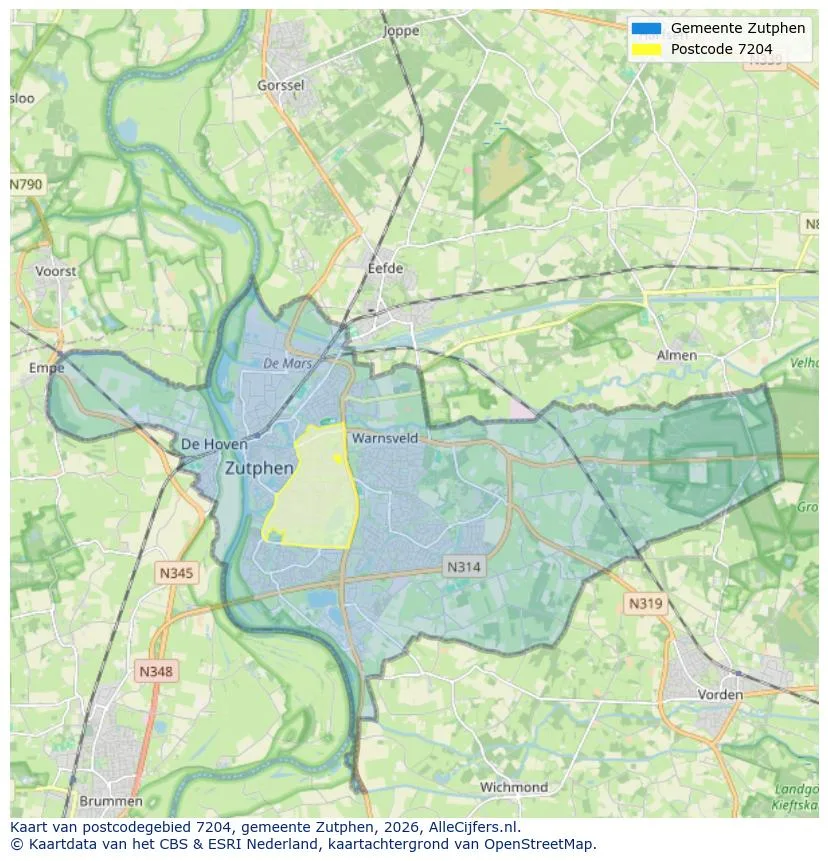 Postcodekaart voor 7204