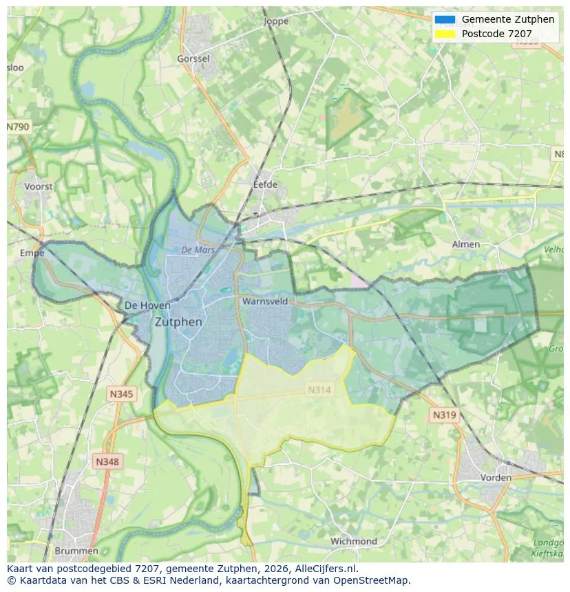Postcodekaart voor 7207
