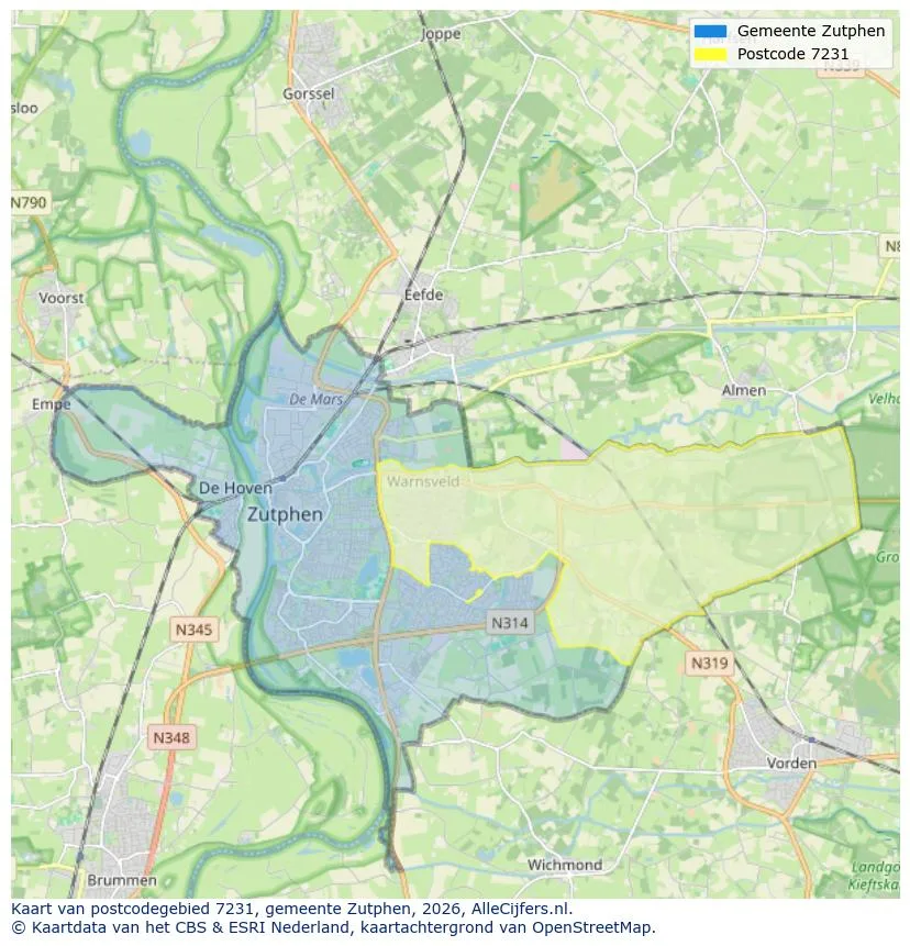 Postcodekaart voor 7231