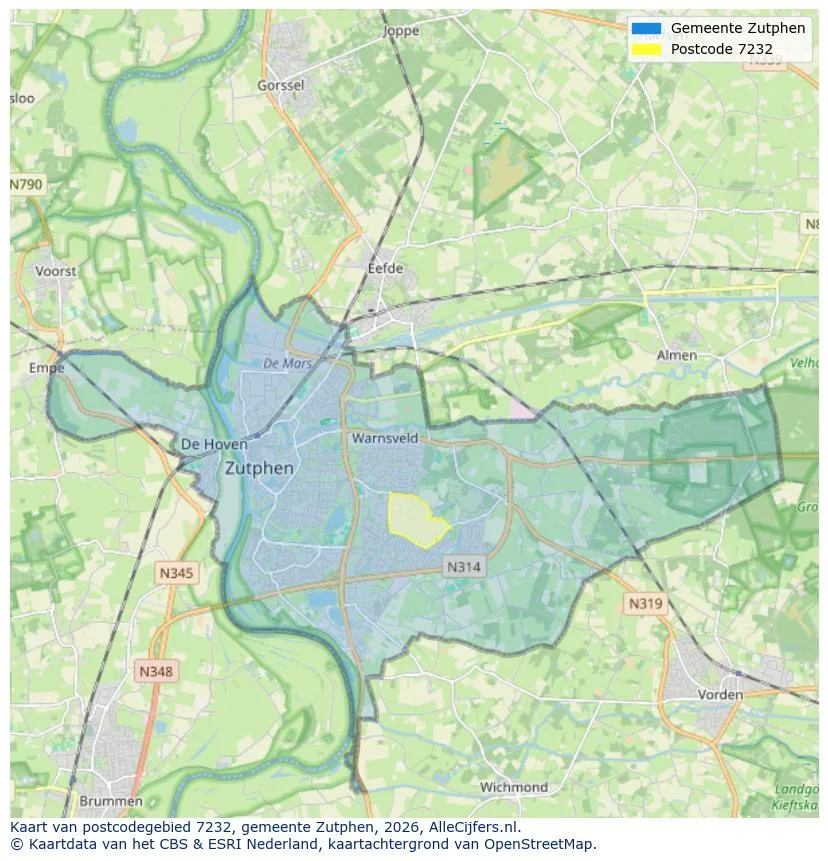 Postcodekaart voor 7232