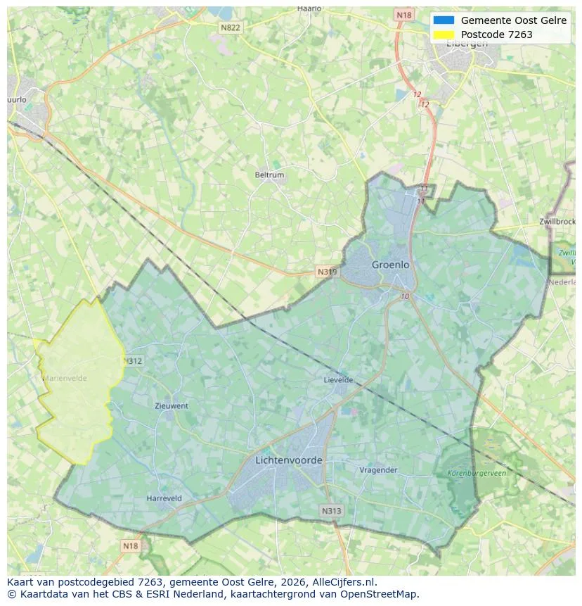 Postcodekaart voor 7263