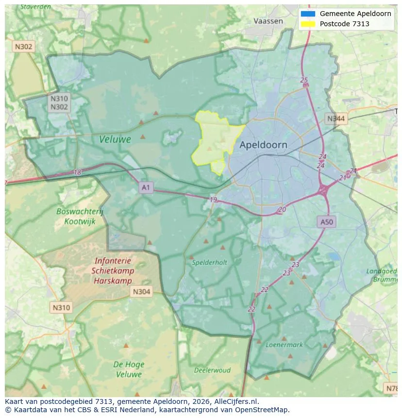 Postcodekaart voor 7313