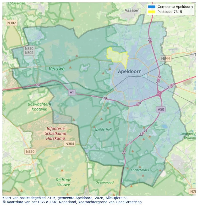 Postcodekaart voor 7315