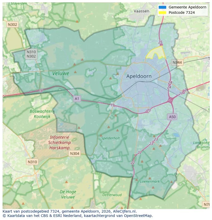 Postcodekaart voor 7324