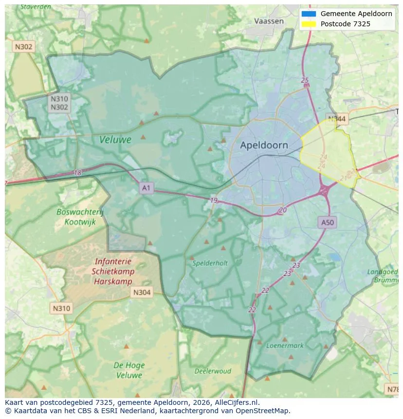 Postcodekaart voor 7325