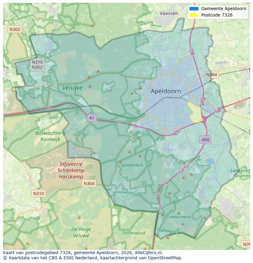 Postcodekaart voor 7326