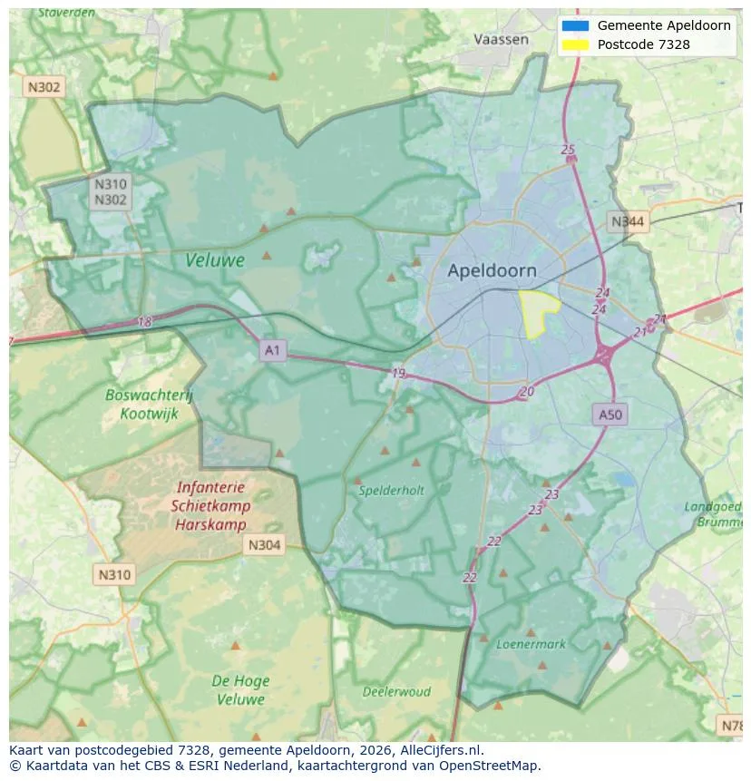 Postcodekaart voor 7328