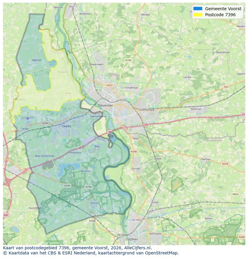 Postcodekaart voor 7396