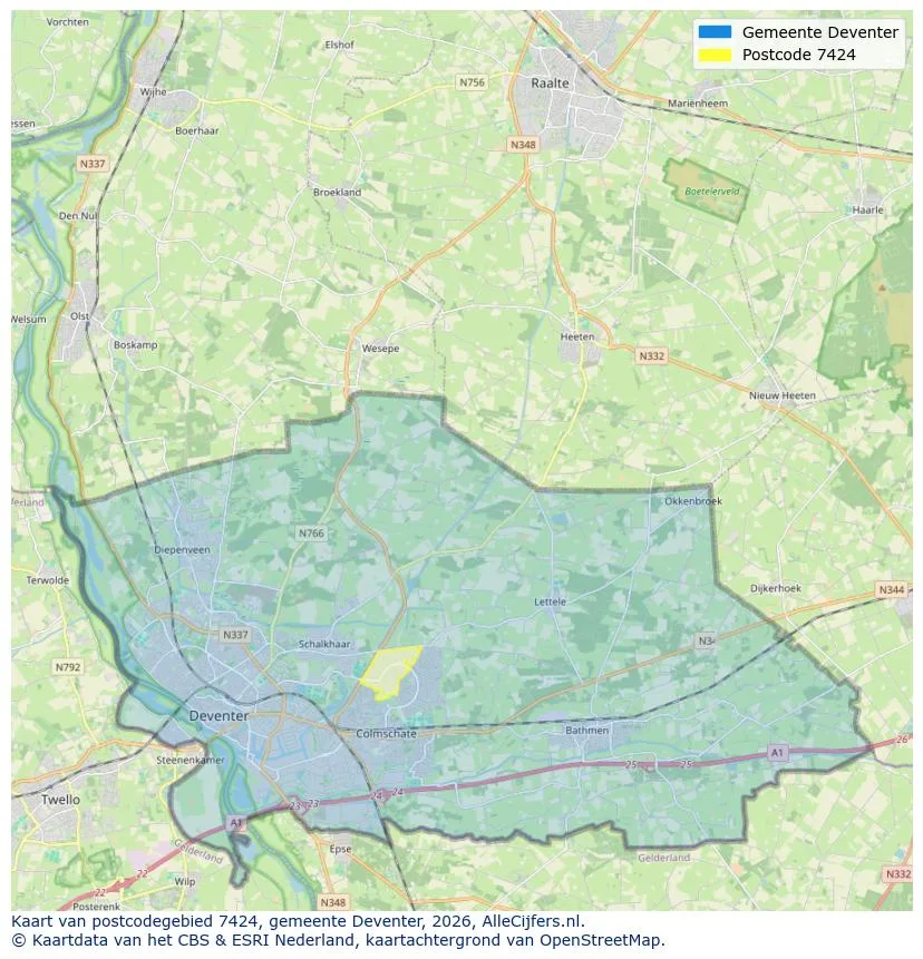 Postcodekaart voor 7424