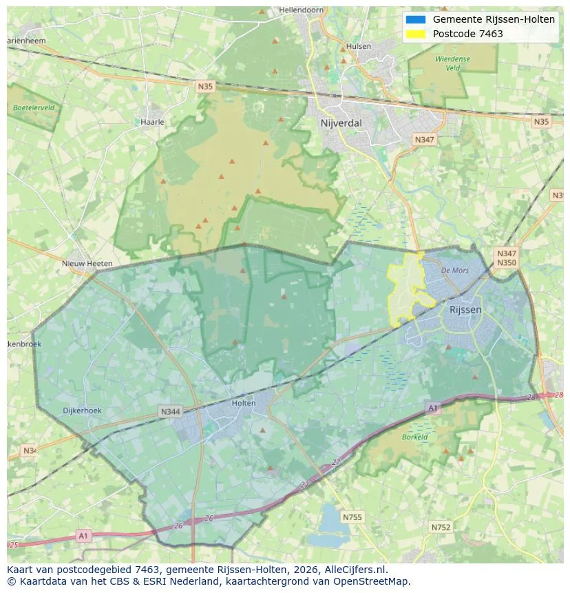 Postcodekaart voor 7463