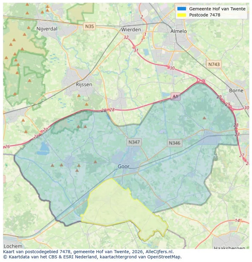 Postcodekaart voor 7478