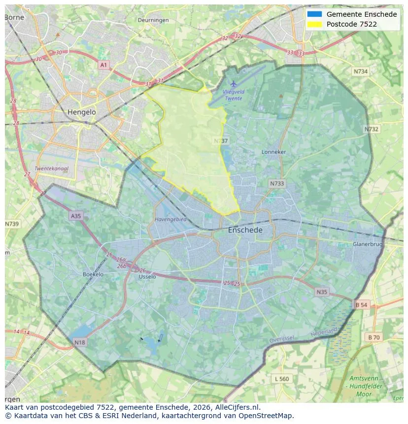 Postcodekaart voor 7522