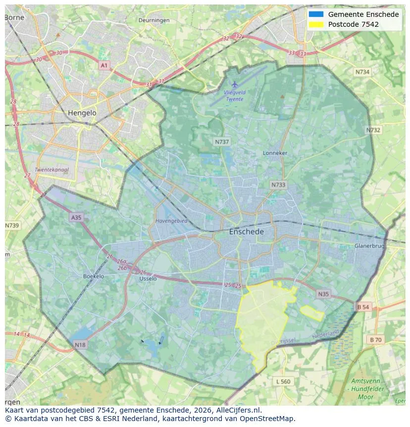 Postcodekaart voor 7542