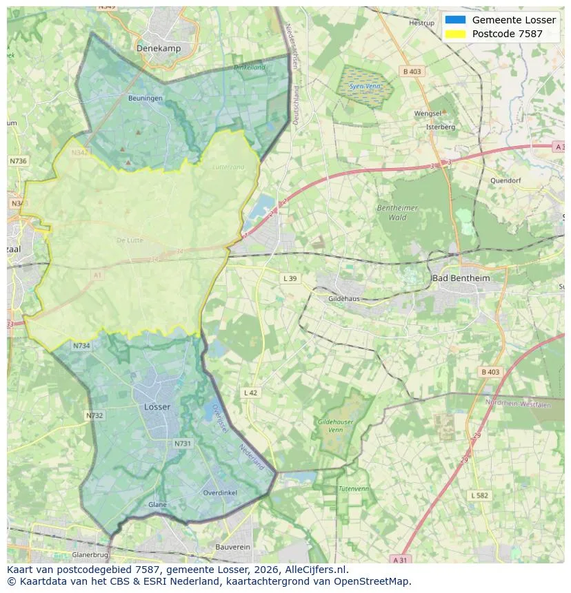 Postcodekaart voor 7587