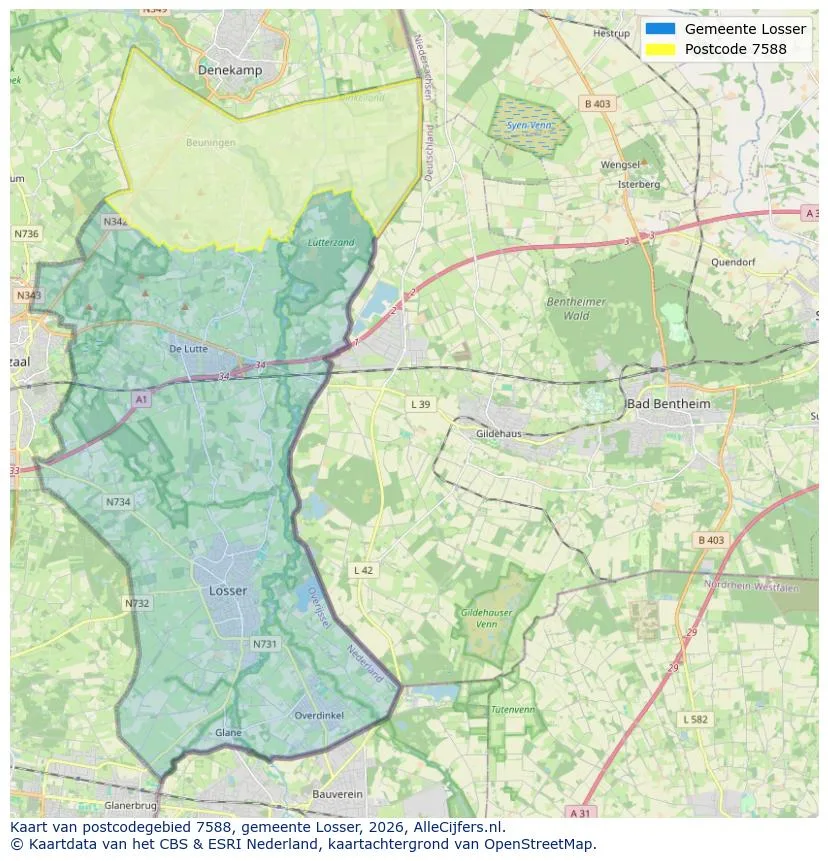 Postcodekaart voor 7588