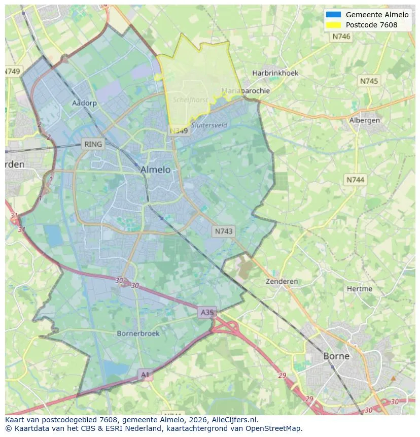 Mapa de códigos postales para 7608