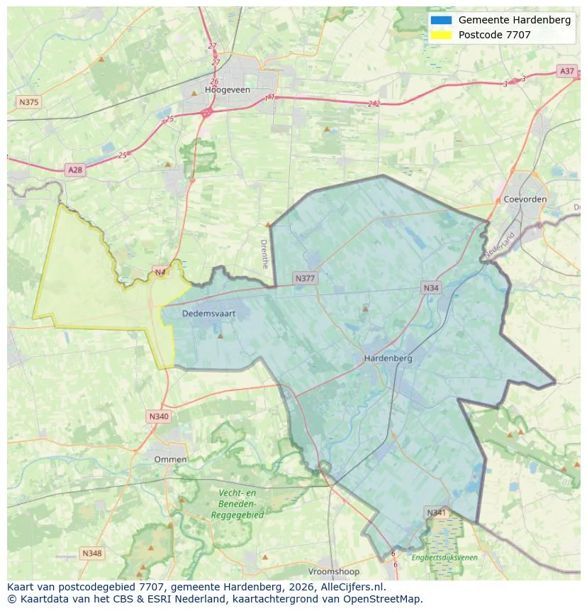 Postcodekaart voor 7707