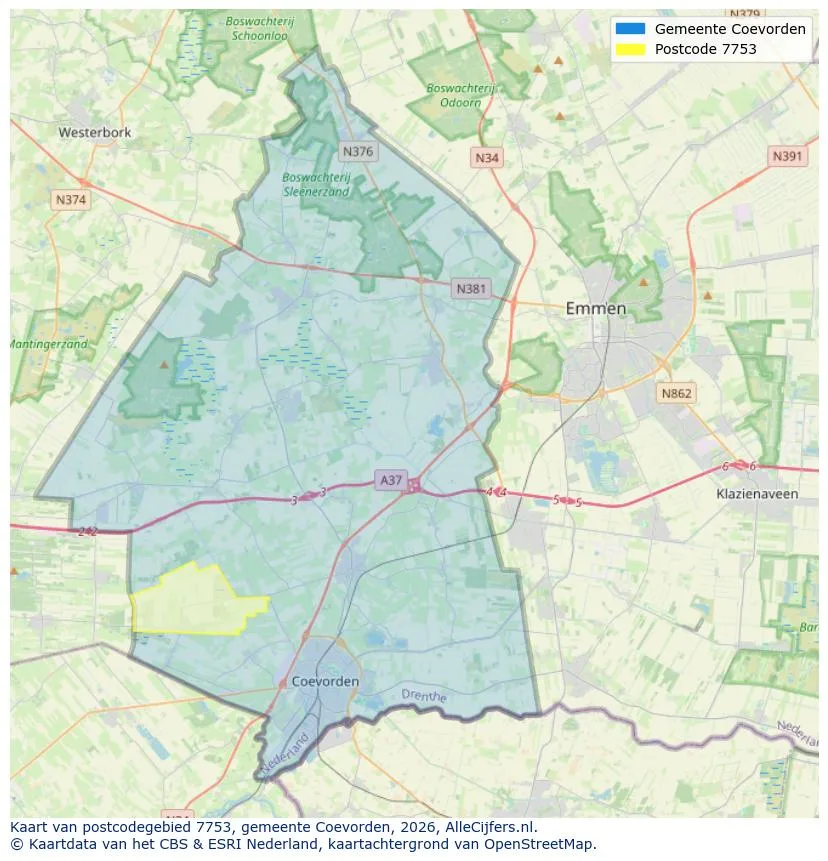 Postcodekaart voor 7753