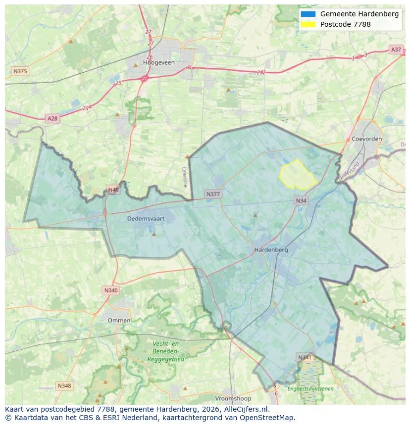 Postcodekaart voor 7788