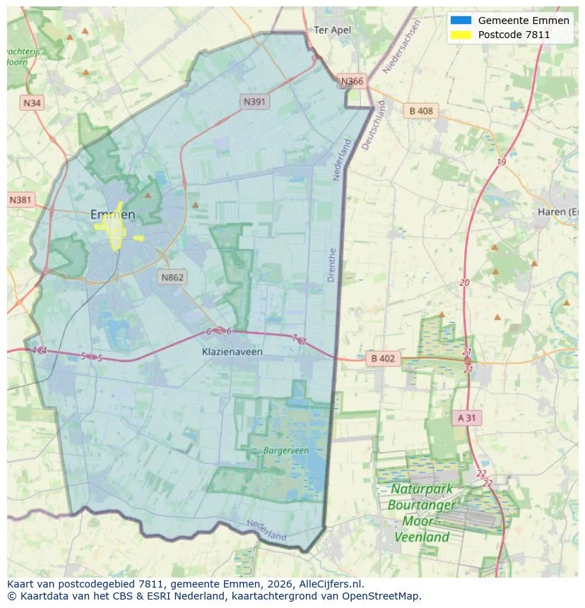 Mapa de códigos postales para 7811